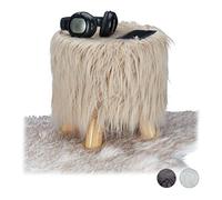 Relaxdays Taburete Bajo de Pelo Sintético Suave con 4 Patas, DM, Madera de Pino y Poliéster, Marrón, 31 x 31 cm