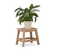 Relaxdays Taburete Bajo Ideal para Plantas, Madera de Nogal, Marrón, 25,5 x 29,5 x 22 cm