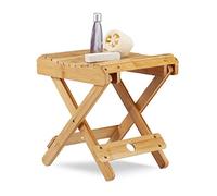 Relaxdays Taburete Bajo Plegable Decorativo, Bambú, Beige, 31.5 x 27.5 x 28.5 cm