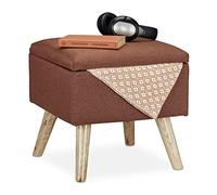 Relaxdays Taburete Bajo, Puff Asiento Almacenaje, Baúl Almacenamiento, 1 Ud., Madera-Tela, 40 x 40 x 40 cm, Marrón