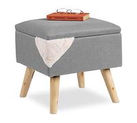 Relaxdays Taburete Bajo, Puff Asiento Almacenaje, Baúl Almacenamiento, 1 Ud., Madera-Tela, 40x40x40 cm