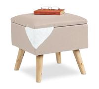 Relaxdays Taburete Bajo, Puff Asiento Almacenaje, Baúl Almacenamiento, 1 Ud., Madera-Tela, 40x40x40 cm