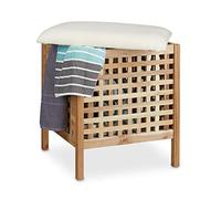 Relaxdays Taburete Baño Almacenaje, Madera Nogal, Banqueta Ropa Sucia, Asiento con Cojín, 52 x 49 x 49 cm, Color Natural