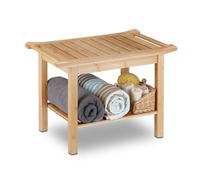 Relaxdays, 45 x 66 x 40 cm Taburete Baño con Balda, Bambú, Marrón Natural, Naturaleza