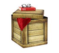 Relaxdays Taburete con Almacenaje, Reposapiés Plegable, Efecto Caja de Madera, Acolchado, 38 x 37,5 x 37,5 cm, Marrón