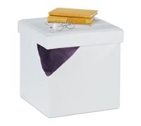 Relaxdays Taburete con tapa polipiel plegable blanco