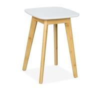 Relaxdays Taburete de Bambú, Banqueta para Cocina, Pasillo y Baño, 46x33x33 cm, Madera, Banca Plantas, Natural y Blanco