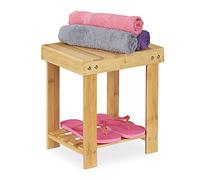 Relaxdays Taburete de Bambú, Carga hasta 100 kg, Banqueta Robusta, Infantil, para Baño, Puf, 33,5 x 25 x 31 cm, Natural