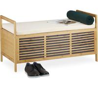 Relaxdays: Taburete de bambú con espacio de almacenamiento, color blanco y beige claro