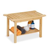 Relaxdays: Taburete de bambú para el baño, con superficie de almacenamiento adicional y asas, dimensiones (alto x ancho x profundidad): 45 x 75 x 40,5 cm, banco para 2 personas, color natural