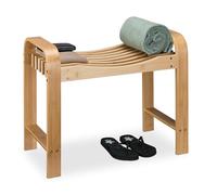 Relaxdays Taburete de Baño, Banco de Bambú, con Asas, Asiento Ergonómico, 54 x 65 x 33 cm, para Pasillo o WC, Natural