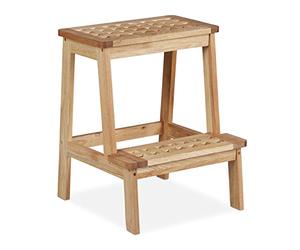 Relaxdays Taburete de Madera de Nogal, 2 Peldaños, para Niños, hasta 60 kg, 47 x 38 x 38 cm, para Poner Plantas, Natural