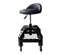 Relaxdays Taburete de Taller con Respaldo, Ruedas, Regulable, 136 kg, Negro | 50x40x40 cm, pistón de gas, metal