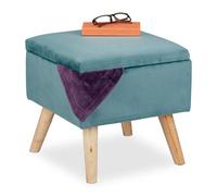 Relaxdays Taburete de terciopelo para almacenaje marrón claro,turquesa