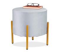 Relaxdays Taburete de terciopelo y metal oro,gris