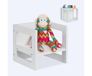 Relaxdays Taburete Infantil 2 en 1, Asiento Giratorio, Varias Alturas, Reposabrazos, 30x30x30 cm, Mesa Infantil, Blanco