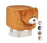 Relaxdays Taburete Infantil Acolchado con Forma Animal de Oso, Madera, Marrón, 35 cm
