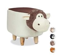 Relaxdays Taburete Infantil Acolchado con Forma Animal de Oveja, Madera, Beige y Marrón, 35 cm