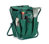 Relaxdays Taburete Jardín Plegable, Verde | Organizador Herramientas Jardinería, Poliéster-Acero, 1 Ud., 42 x 30 x 39 cm