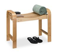 Relaxdays, taburete para baño, bambú, con agarres, asiento ergonómico, dimensiones: 54 x 65 x 33 cm, banco para pasillo y baño, color natural