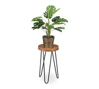 Relaxdays Taburete para Plantas, Madera de Acacia, Redondo, para Macetas, Soporte Flores Retro 42x25 cm, Marrón/Negro