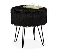 Relaxdays Taburete de pelo negro estilo nórdico negro