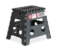 Relaxdays Taburete Plegable, Antideslizante, Resiste 120 kg, Asa Transporte, Banca Infantil 32,5x37x29,5 cm, Gris/Negro