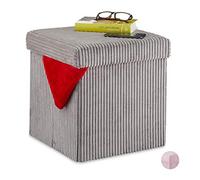 Relaxdays Taburete, Plegable, Banqueta con Espacio de Almacenamiento, Pana, Cuadrado, con Tapa, 38 x 38 x 38 cm, Gris