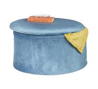 Relaxdays Taburete Plegable de Terciopelo, Banqueta Tapizada, Puff con Almacenaje, Reposapiés, 31 x 57 cm, Azul Petróleo