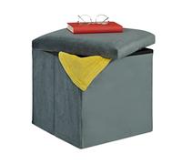 Relaxdays Taburete Plegable de Terciopelo, Puff de Almacenaje, 38 x 38 x 38 cm, Baúl Tapizado de MDF, Gris Oscuro
