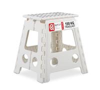 Relaxdays Taburete Plegable, Portátil, Escalón Baño, para Niños o Viajes, Resiste hasta 150 kg, 39 x 39 x 32 cm, Blanco