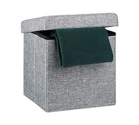 Relaxdays Taburete plegable, Puff Almacenaje, Reposapiés Sofá Cuadrado, Cubo Tapa extraíble, Lino, 38x38x38 cm, Gris
