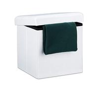 Relaxdays Otomana de almacenaje de lino con tapa blanco