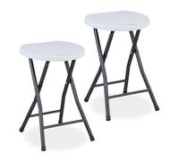 Relaxdays Taburete Plegable, Set de 2, Jardín y Balcón, Asiento Exteriores, 46 x 31 x 30 cm, Blanco
