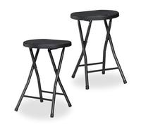 Relaxdays Taburete Plegable, Set de 2, Jardín y Balcón, Asiento Exteriores, 46 x 31 x 30 cm, Negro