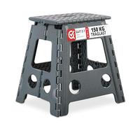 Relaxdays Taburete Plegable XL, Hasta 120 kg, Plástico, Gris, 39,5 cm
