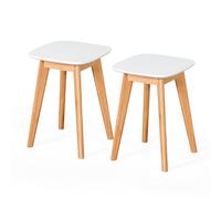 Relaxdays Taburetes de Cocina, Set de 2, bambú, MDF, Natural/Blanco | 45,5 x 33 x 33 cm