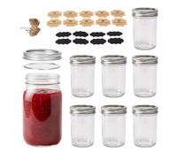 Relaxdays Tarros de conserva, Set de 8 x 500 ml, Tapas, Etiquetas y Cordel, herméticos, Transparentes/Plateados