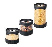Relaxdays Tarros de Cristal con Tapa, Set 3, Vidrio, Silicona, 450 y 1000 ml, Aptos para Microondas, Transparente/Negro
