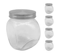 Relaxdays Tarros para Caramelos, Set 5x650 ml, para Dulces, Candy Bar, Tapa Acero Inoxidable, Transparente/Plateado
