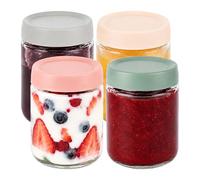 Relaxdays Set de 4 tarros de conserva 450 ml púrpura,rosa,transparente