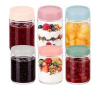 Relaxdays Tarros para conservas, set 6, 350/400 ml, transparentes/pastel | Tapa Twist-Off, para mermeladas y compotas