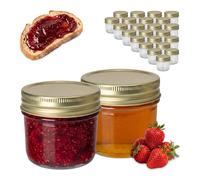 Relaxdays tarros para conservas y mermeladas, Set de 25, 120 ml, Tapa Twist-Off, Transparentes/Dorados