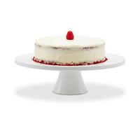 Relaxdays Tarta con pie de cerámica, bandeja redonda para servir, 10 x 32 cm, blanca