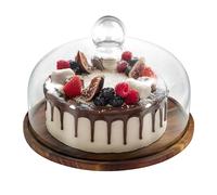 Relaxdays Tarta, tapa de cristal, bandeja para pasteles, HD: 16 x 28 cm, campana para quesos de madera, natural