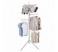 Relaxdays Tendedero con Perchas, 27 Perchas, 24 Pinzas, Plateado/Blanco
