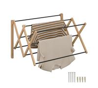 Relaxdays Tendedero de Pared Extensible, HxBxT: 45 x 71,5 x 59 cm, bambú y Metal, secador de Pared, Natural/Negro
