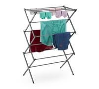 Relaxdays Tendedero de pie metálico plegable negro,plata