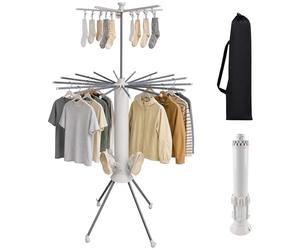 Relaxdays Tendedero Plegable con Bolsa, Al x ∅: 180x112 cm, Blanco/Gris | Paraguas, acero inox y plástico