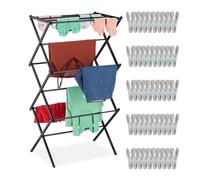 Relaxdays Tendedero Plegable, Extensible, 11 Varillas, 6 Niveles, Soporte para Colada Metálico, Tipo Torre, Negro